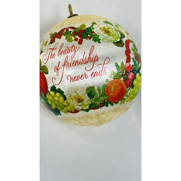 Vintage Stained White Silk Ball Christmas Tree Ornament Ives, Friend, Claus 3.5” - Picture 7 of 15